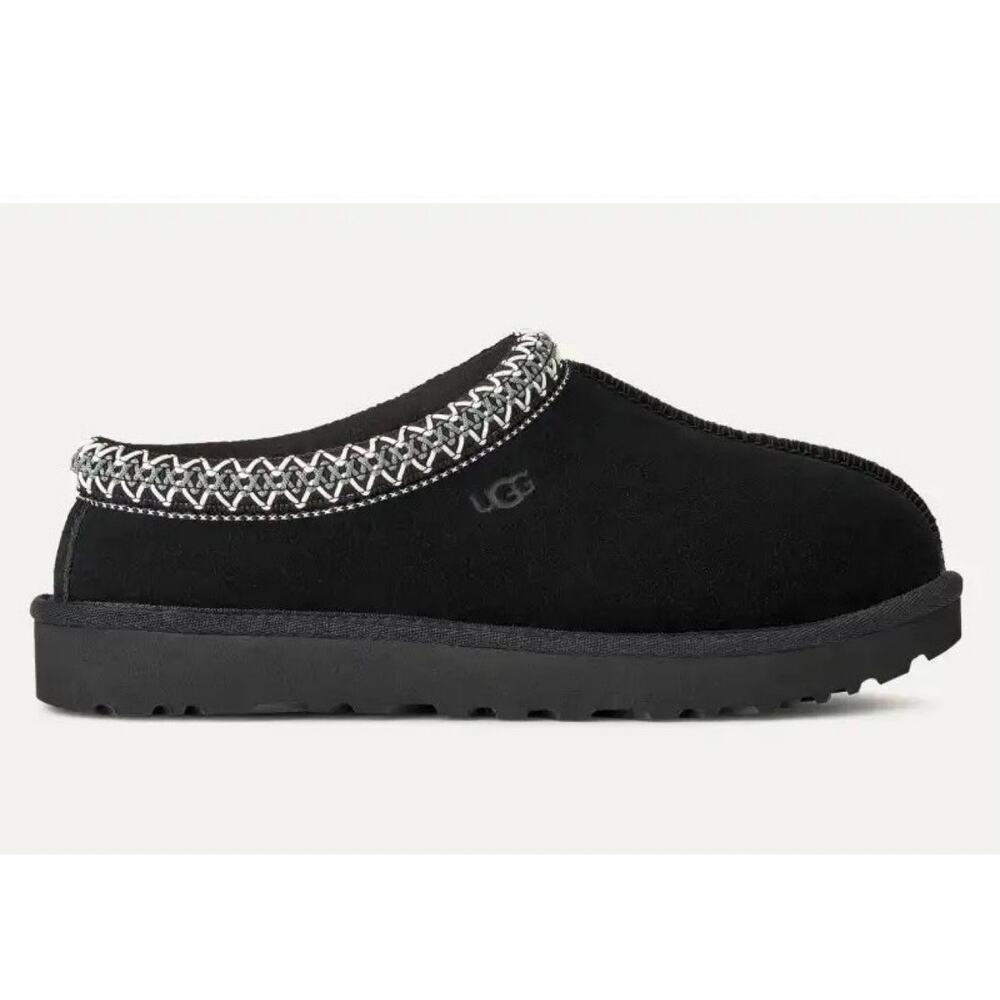 UGG Tasman II 2 black suede sheepskin slip on slide braid trim men’s size 12